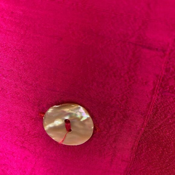 Italian pure silk 3/4 sleeve elegant boxy jacket w/pockets, shell buttons - Picture 5 of 13